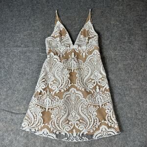Free People Tan and White Mini Dress
